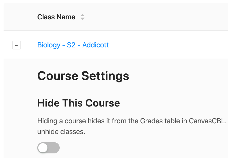 Hide a course toggle